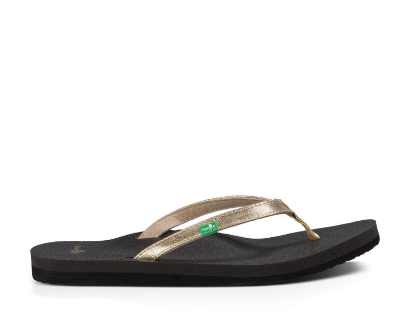 Tong Sanuk Yoga Joy Metallic Femme - Noir / Doré UADWVH183